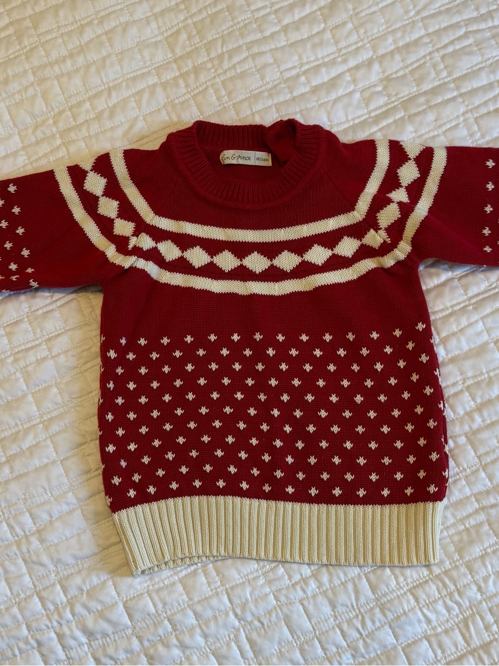 Fin & Vince Red & Cream Nordic Knit Sweater 18-24M
